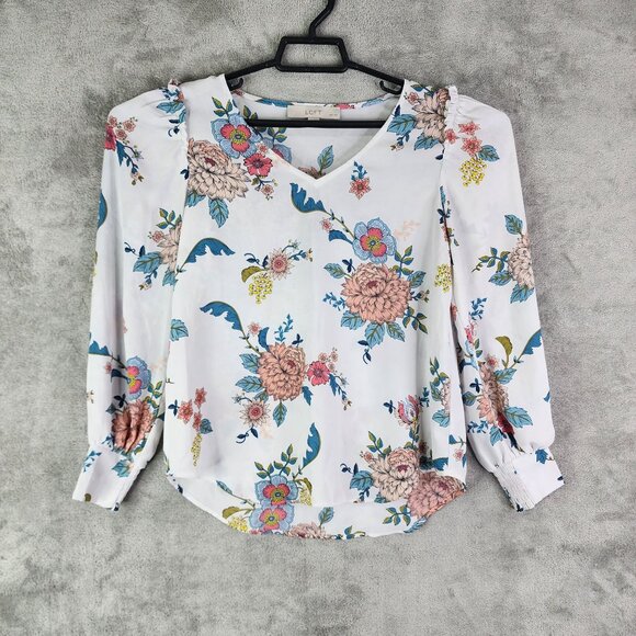 Women's Multicolored LOFT Floral Print Blouse Long Sleeve V Neck Size XSP - Picture 2 of 10